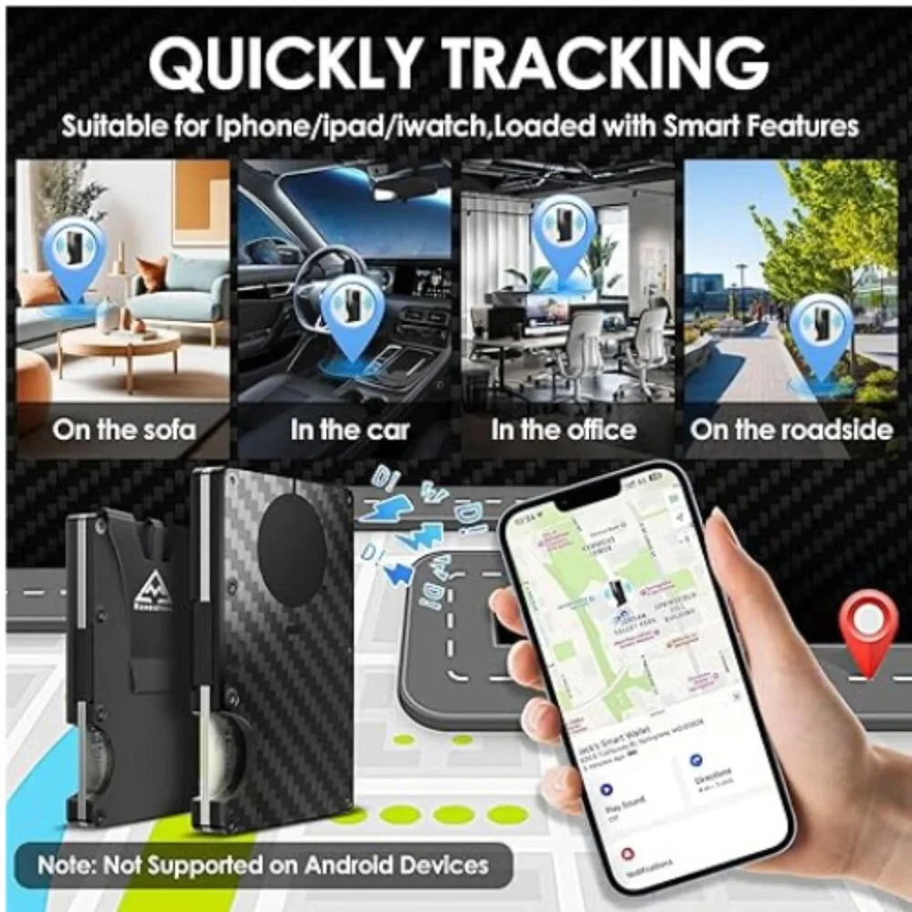 Smart Air Wallet Tracker Credit Card Holder Slim Metal Money Clip RFID Blocker